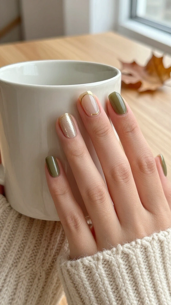 Olive Green with Gold Cuticle Arcs