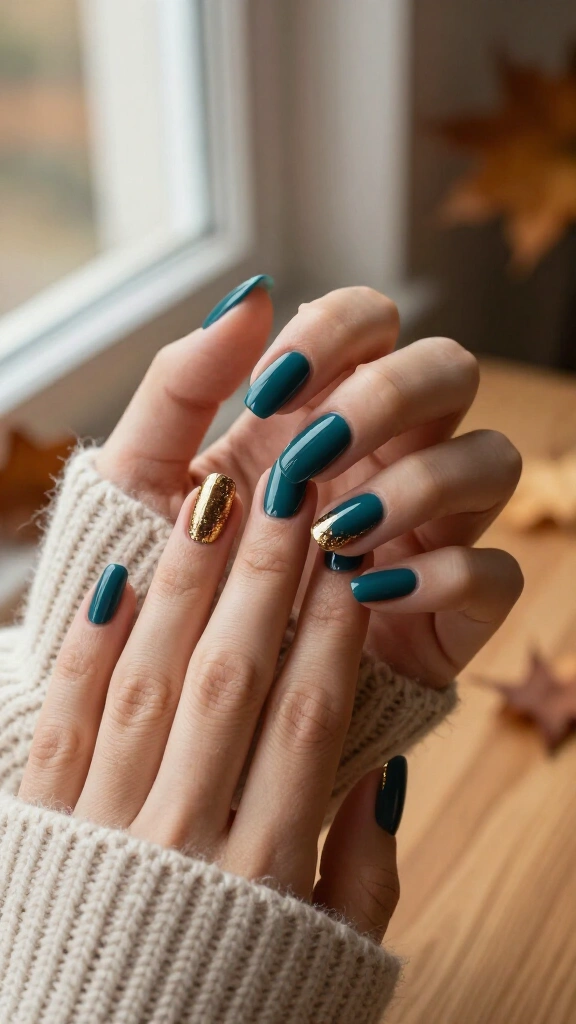 Teal and Metallic Bronze Foil Cuticle Cuffs