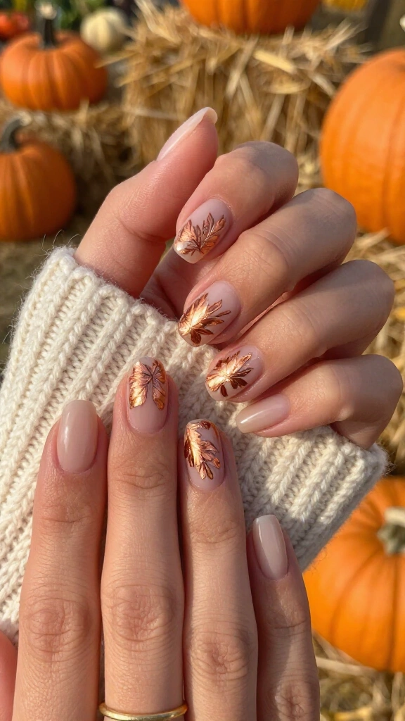 Naked Nails with Copper Foil Florals