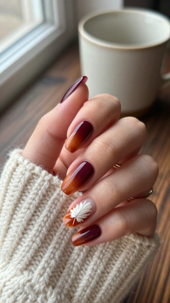 Moody Burgundy & Burnt Sienna Ombre Leaves