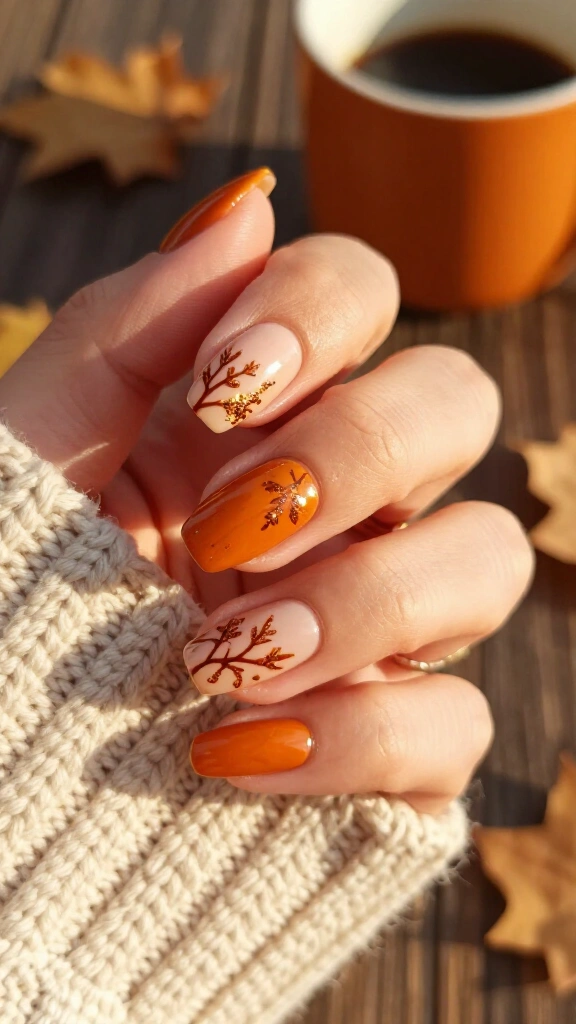 Glitter-Dusted Pumpkin Orange Branch Stamping