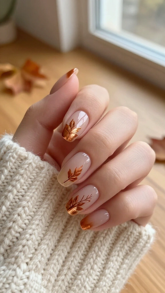 Chrome Copper Fall Foliage on Bare Nails