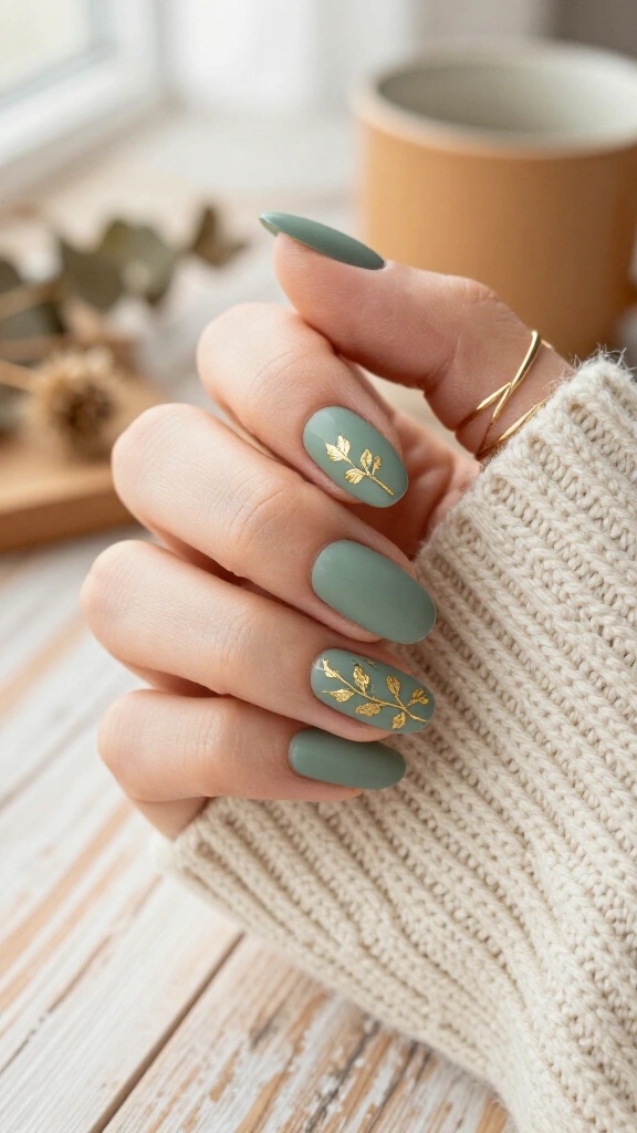 Subtle Sage Green & Gold Leaf Outlines