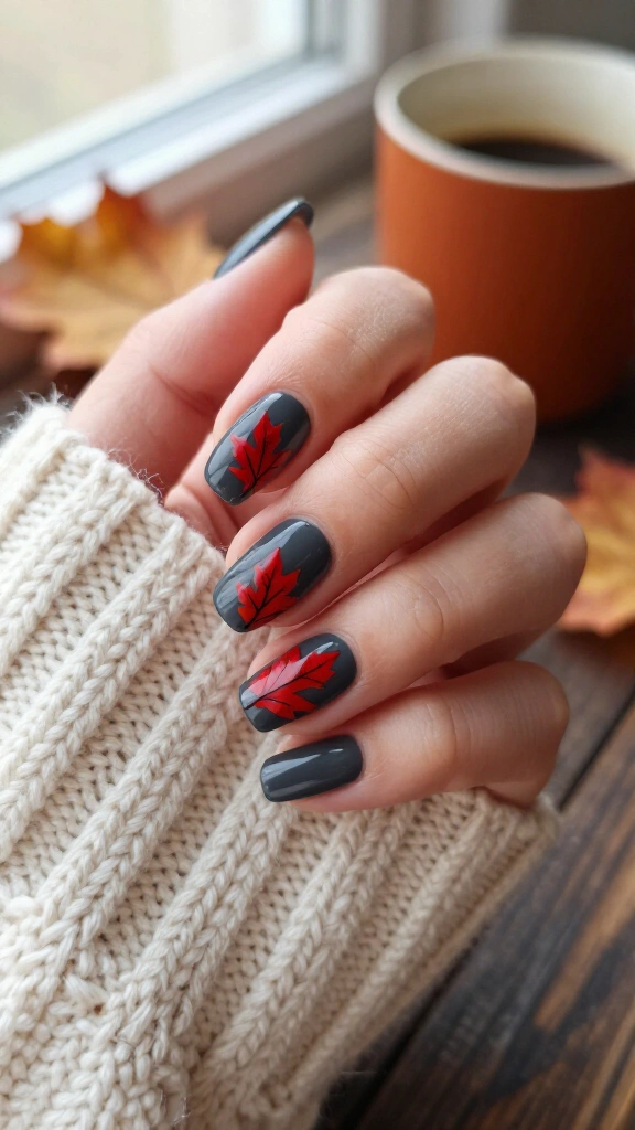 Charcoal Grey Base with Fiery Red Scarlet Foliage