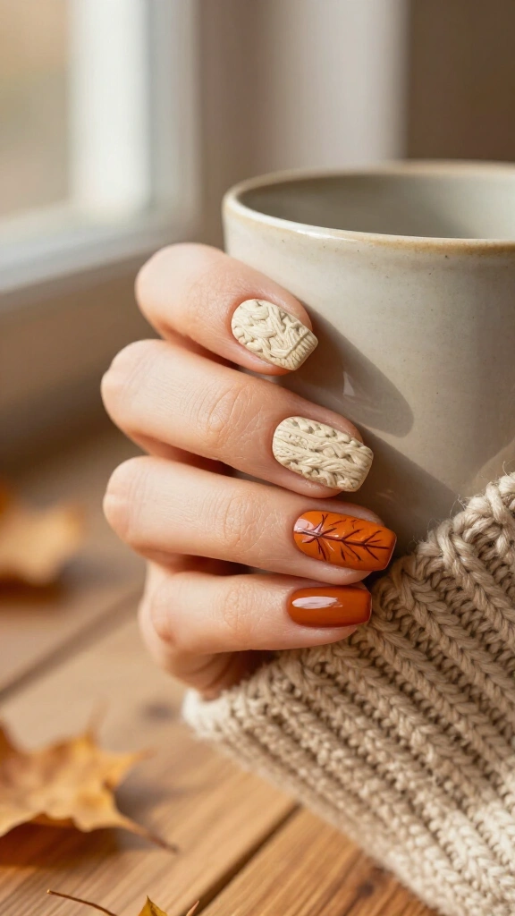Textured Sweater Knit Accent with Embossed Leaf Veins