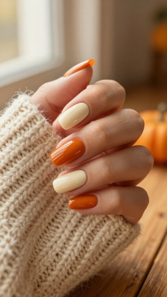Warm Pumpkin Spice Accent Nails