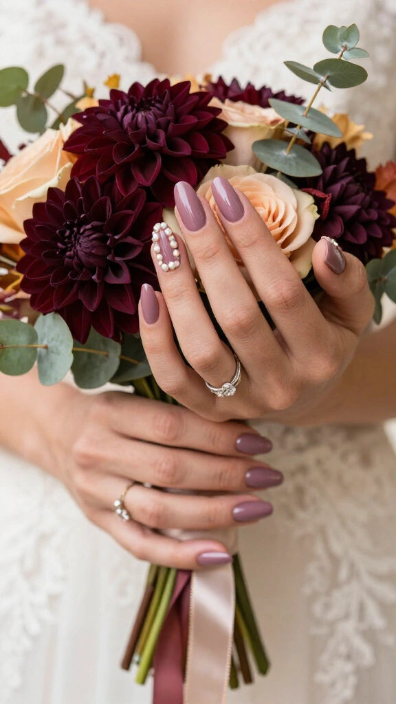 Muted Mauve with Delicate Pearl Clusters