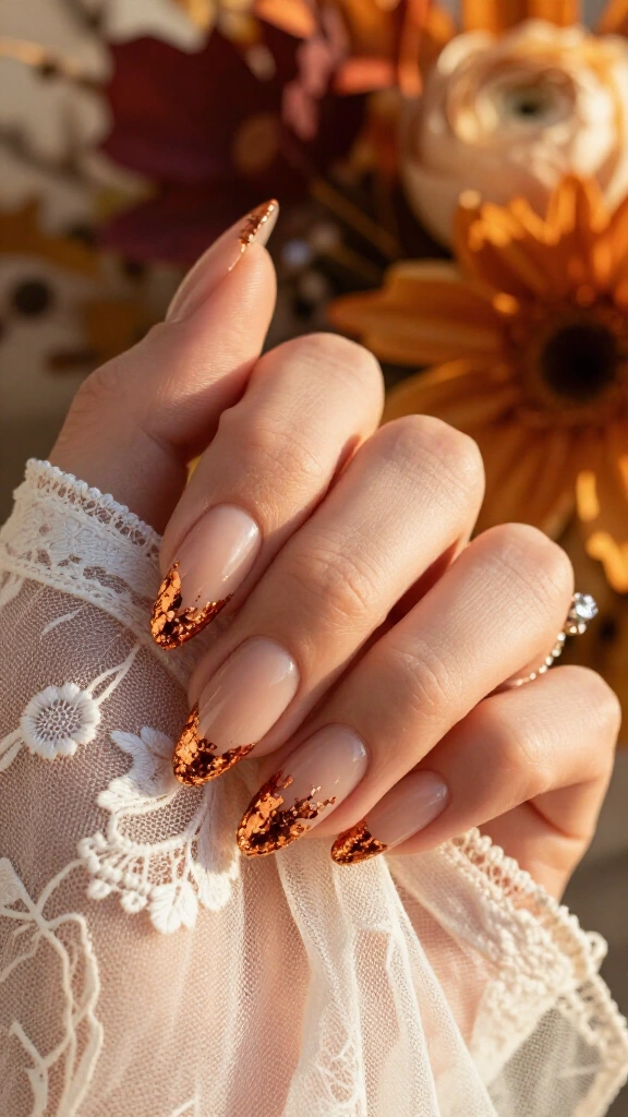 Sheer Almond with Copper Leaf Tips