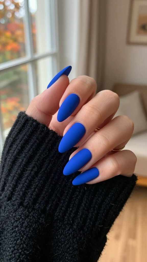 Matte sapphire stiletto nails