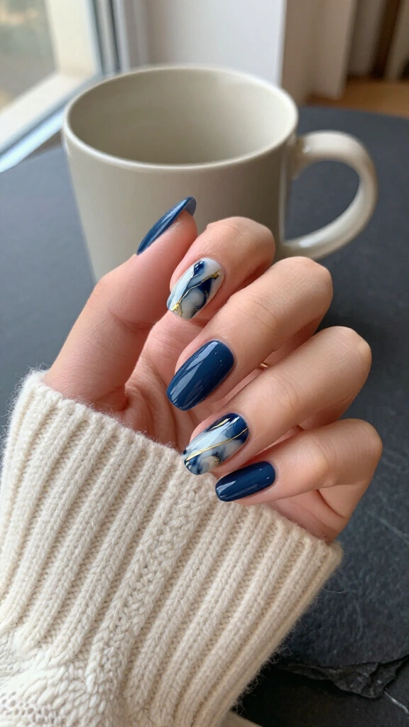 Abstract ocean marble with gold veins