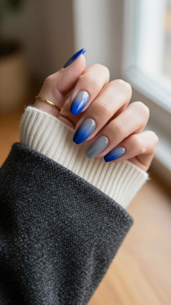 Deep Prussian blue aura nails