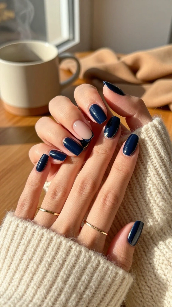 Negative space navy half-moons