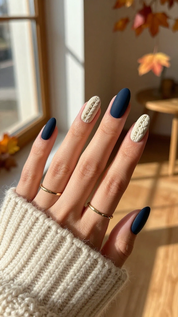 3D navy cable knit texture