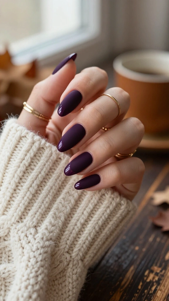 Matte Blackberry with Glossy French Tips