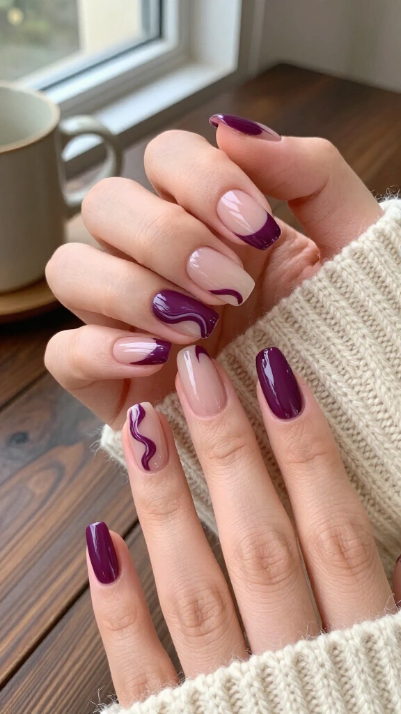 Rich Mulberry Negative Space Swirls
