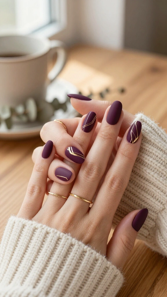 Matte Dark Currant with Golden Line Art