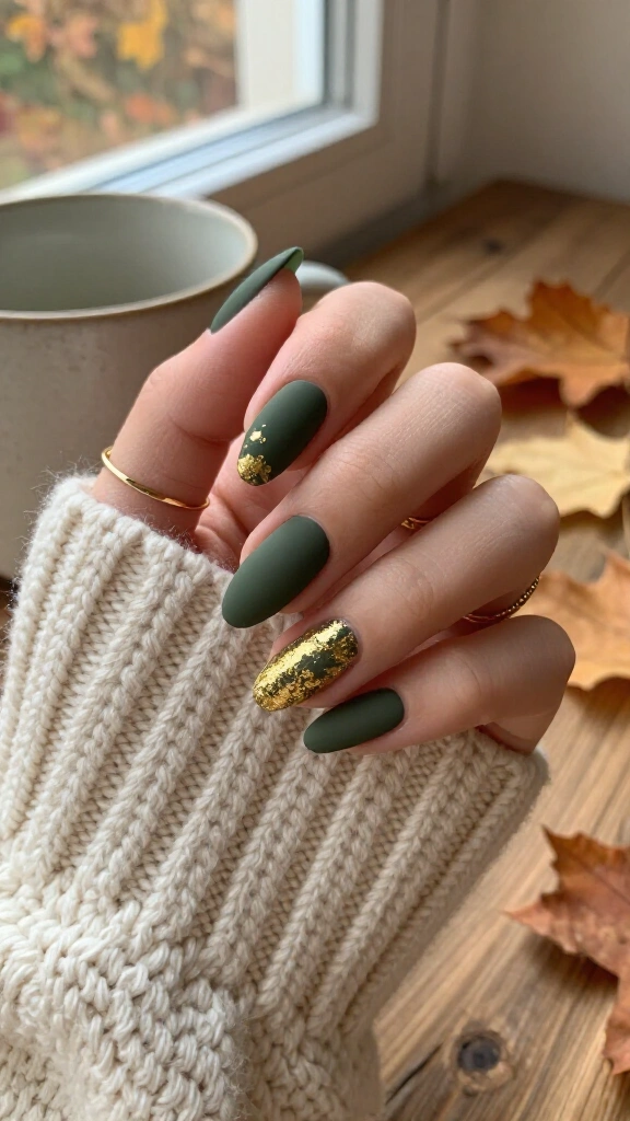 Moody Olive Green with Gold Foil Accents