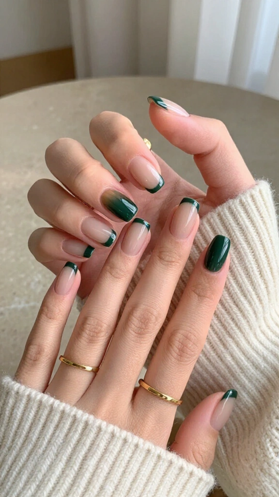 Forest Green Skinny French Tips