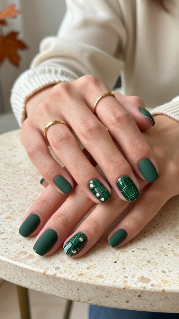 Moss Green Croc Print Accents