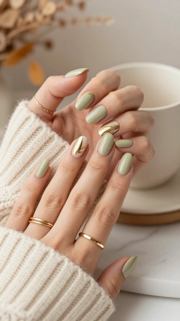 Muted Khaki with Delicate Gold Line Art
