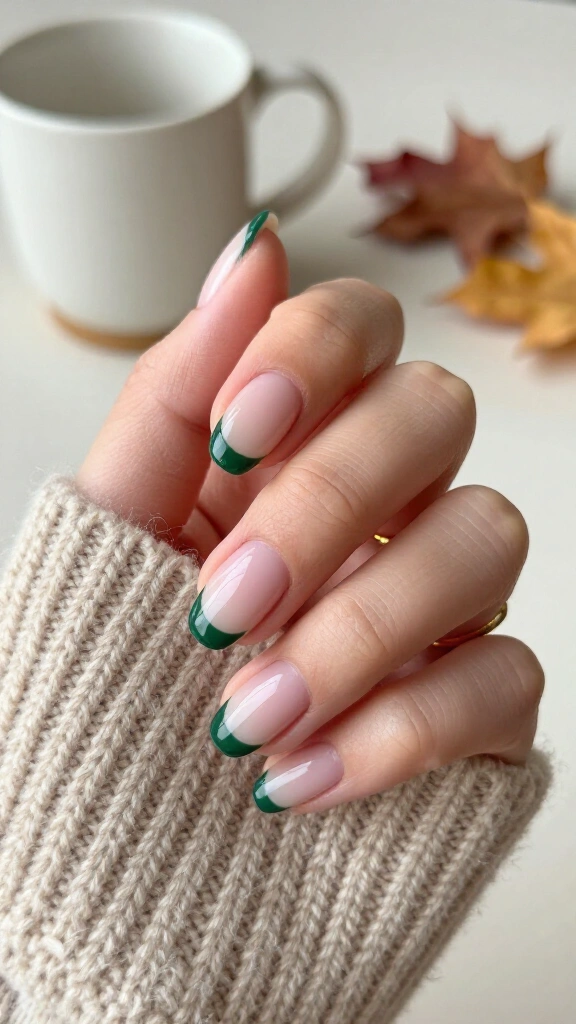 Forest Green Minimalist Dot Nails