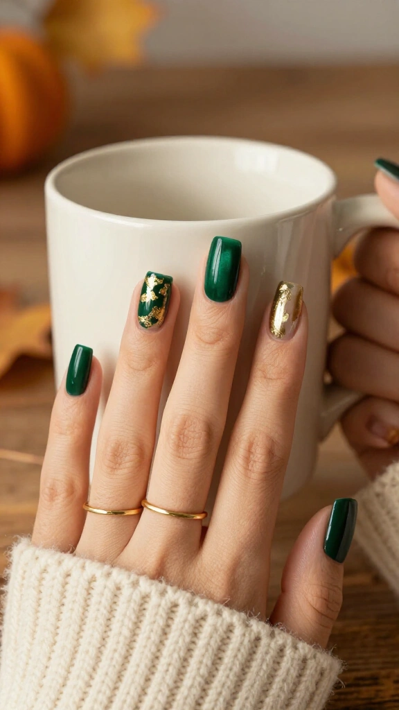 Forest Green Velvet with Delicate Gold Leaf