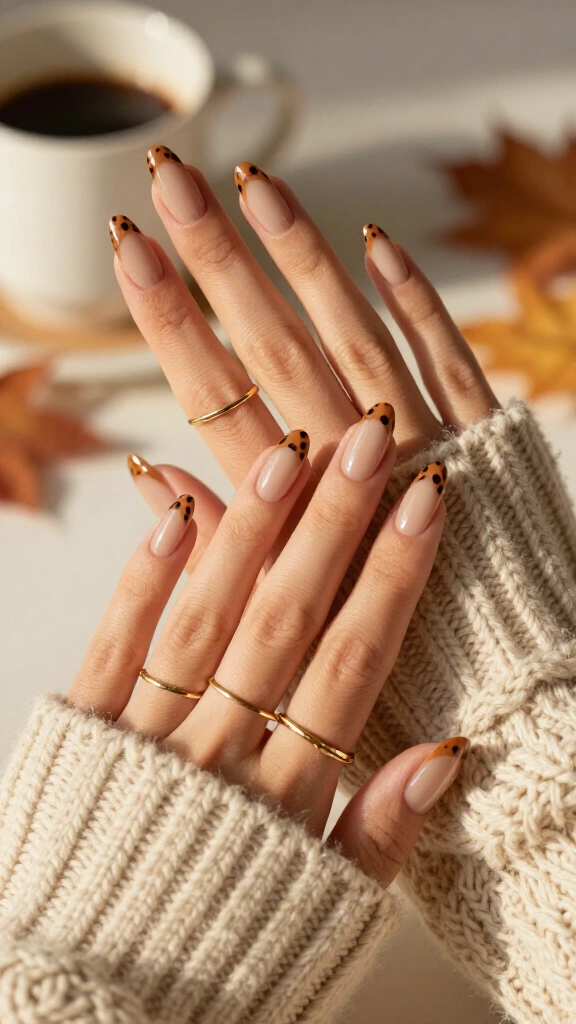 Classic French tips with cheetah accents