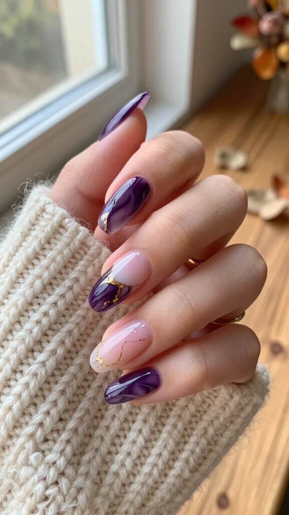 Plum Marble Swirls with Fine Gold Veining