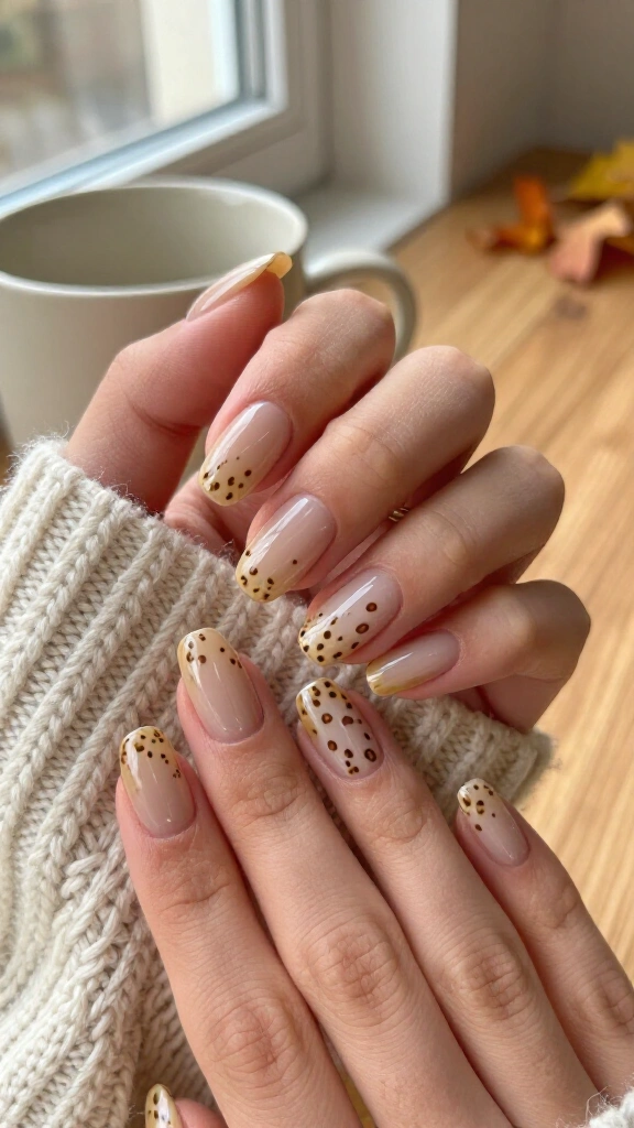 Minimalist naked nails with micro cheetah dots