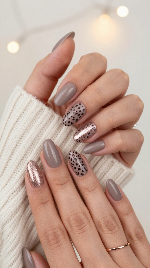 Soft taupe and rose gold cheetah shimmer