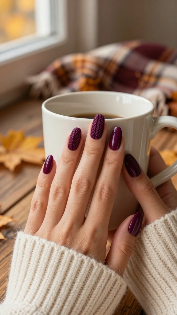 Plum Sweater-Knit Textured Accent