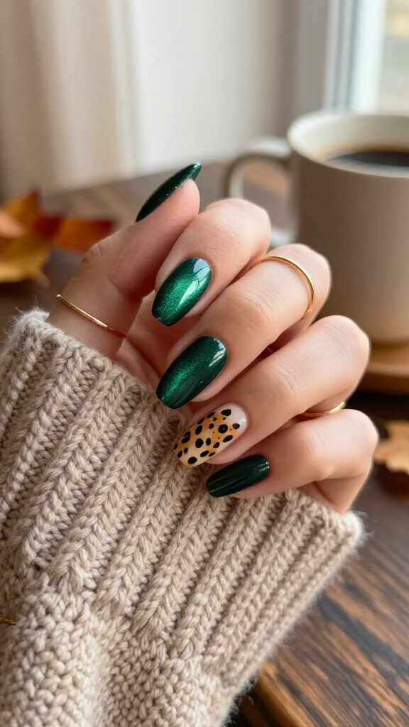 Forest green velvet with spotted cheetah details