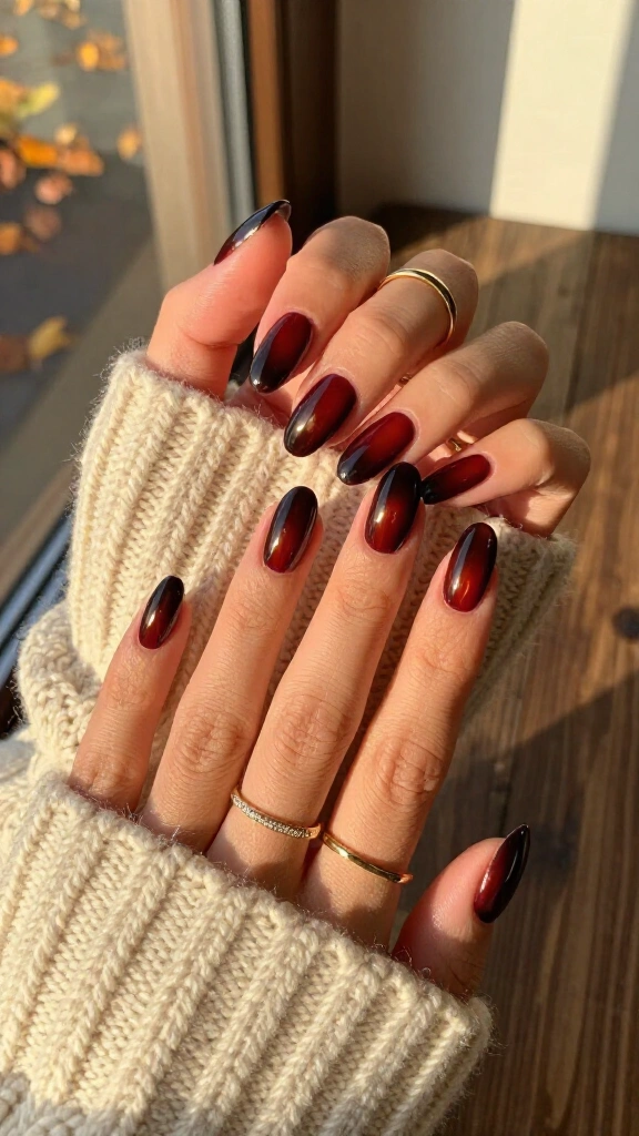 Deep Cherry Mocha Coffin Nails