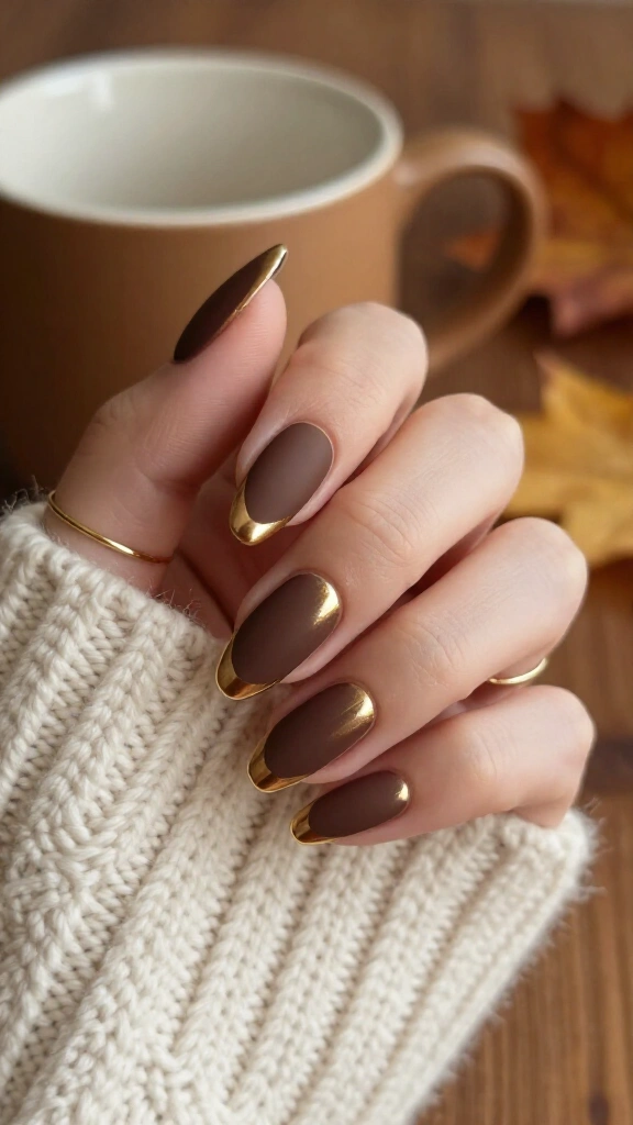 Matte Espresso & Gilded French Tips