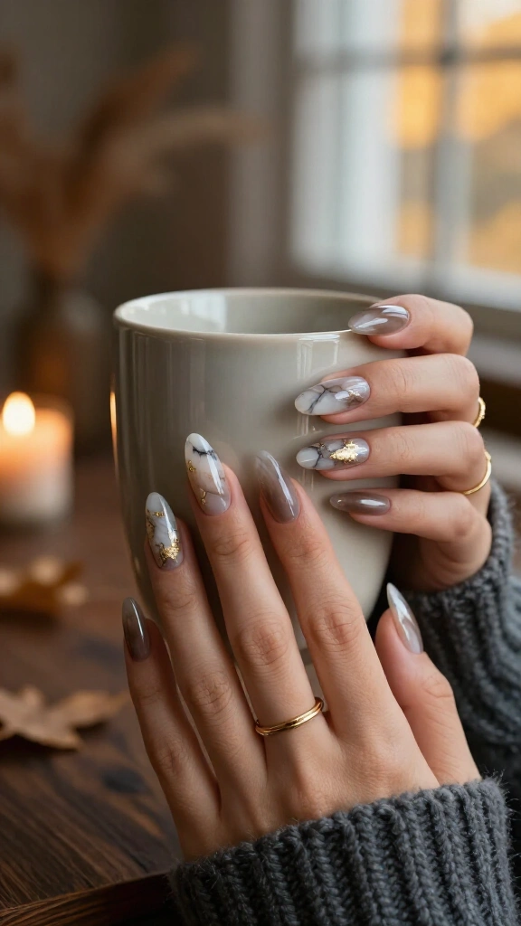 Smokey Quartz Marble Nails