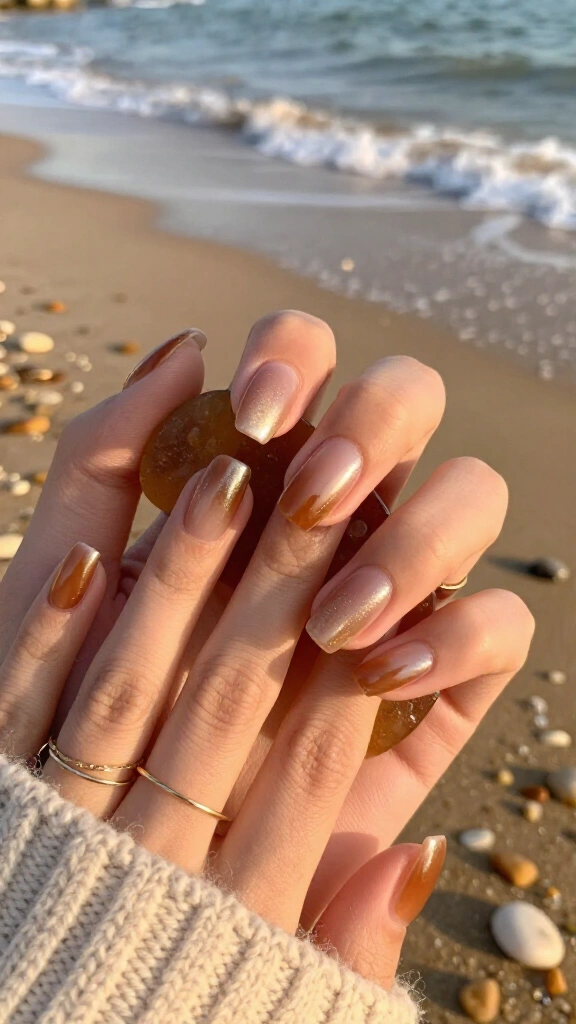 Glazed Amber Sea Glass Nails