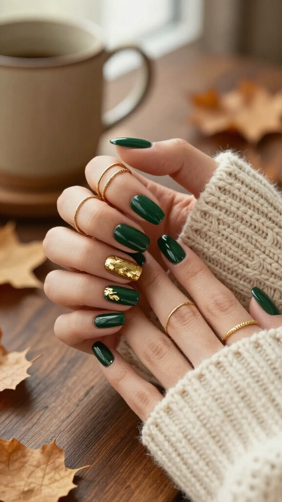 Forest Green & Gold Leaf Accents