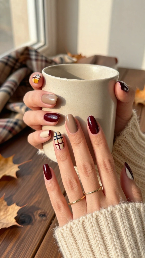 Cozy Plaid Accent Sweater Nails
