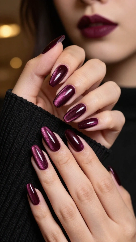 Deep Plum Velvet Cat-Eye Acrylics