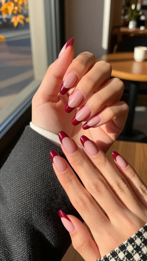 Cranberry Red French Illusion Nails