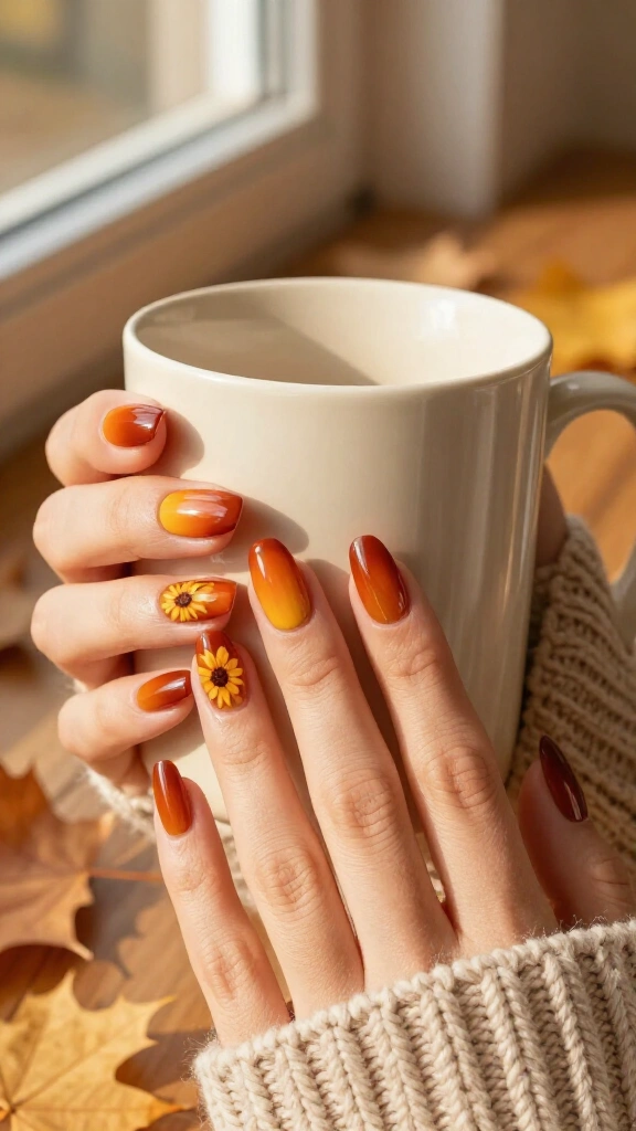 Burnt Orange Ombré Accent Nails