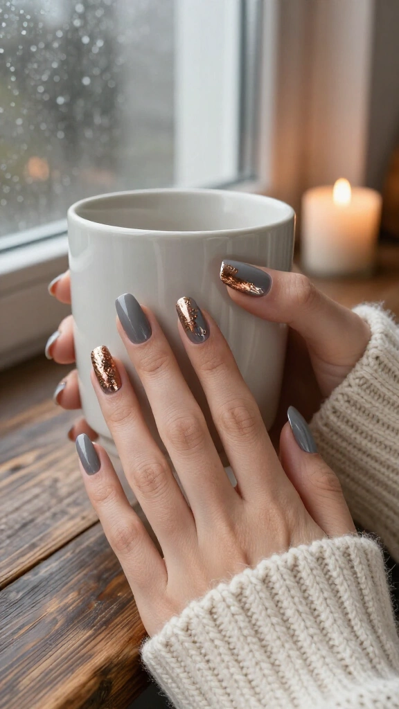 Slate grey and copper foil
