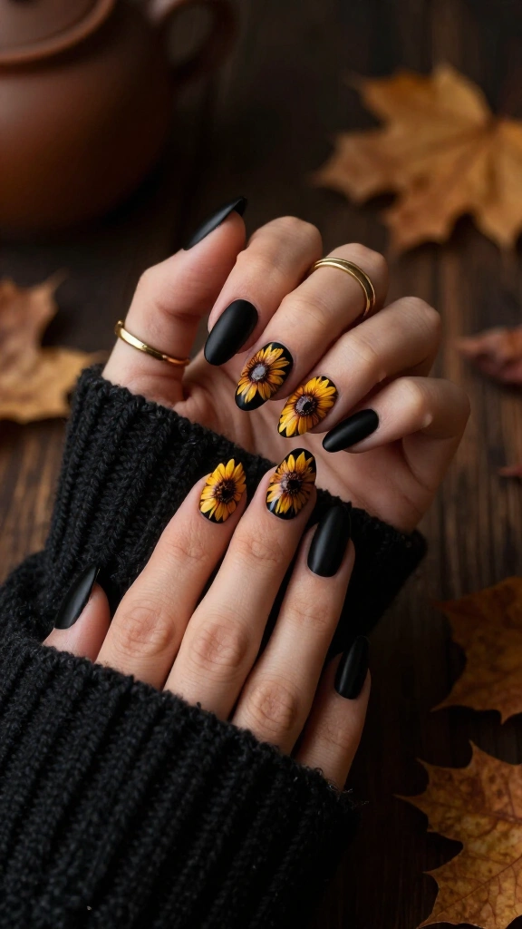 Moody Black Velvet with Hand-Painted Sunflowers