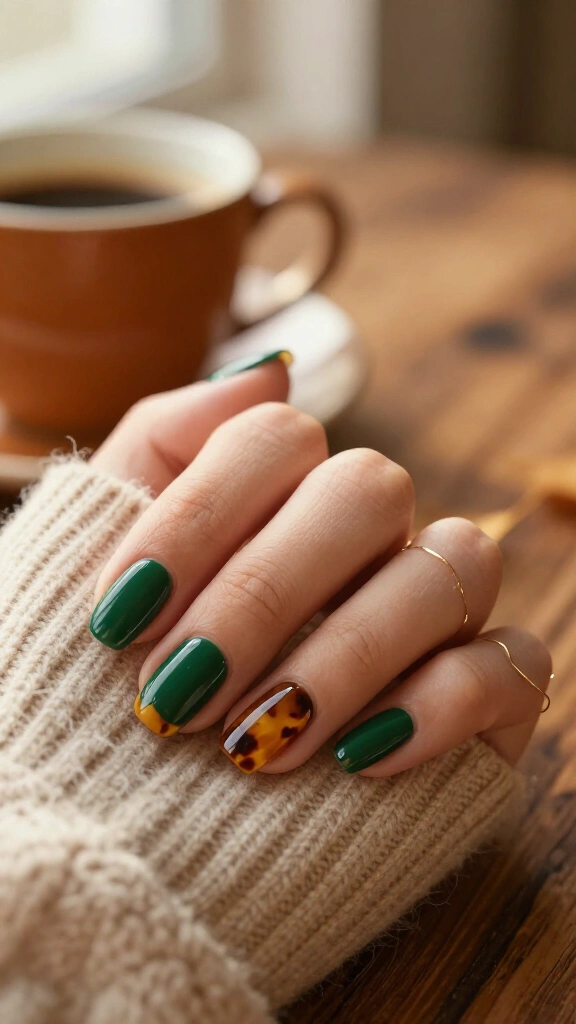 Deep forest green and tortie half-moons