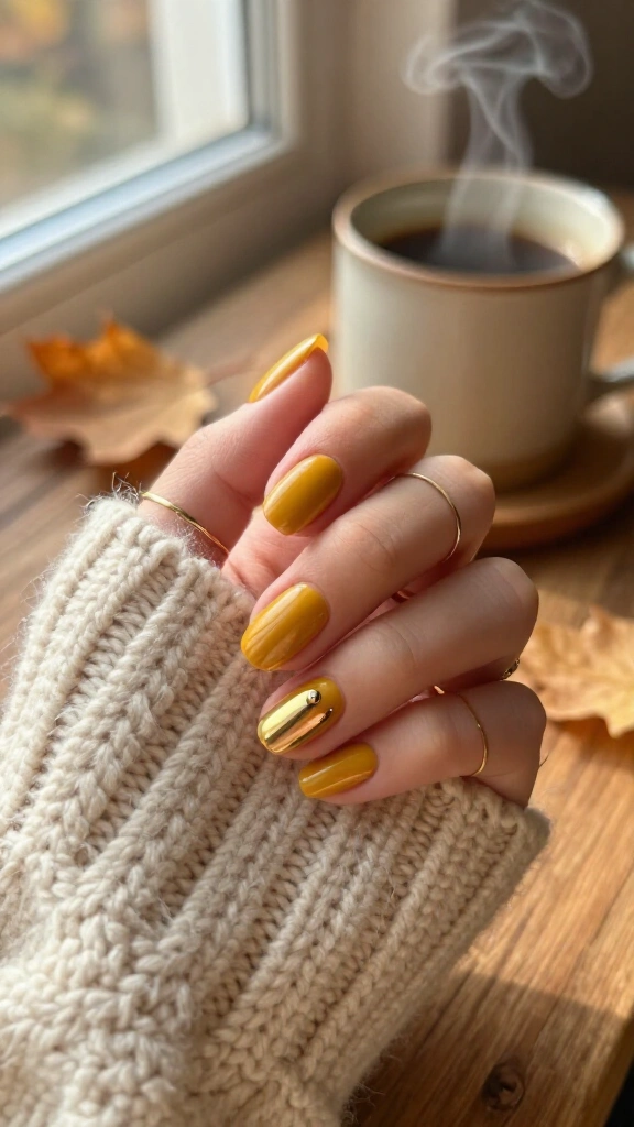 Vintage mustard with dainty chrome dots