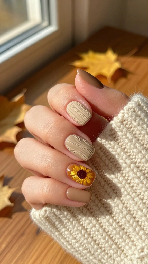 Cozy Sweater Knit Texture with Golden Blooms
