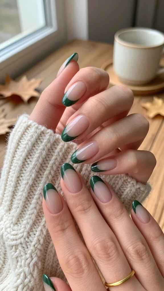 Forest Moss Green French Tips