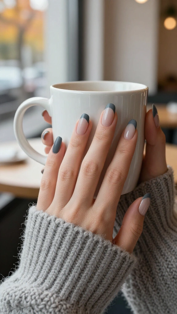 Smoky Charcoal Gray French Tips
