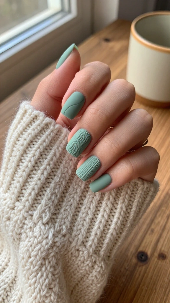 Matte Sage Cable-Knit Texture
