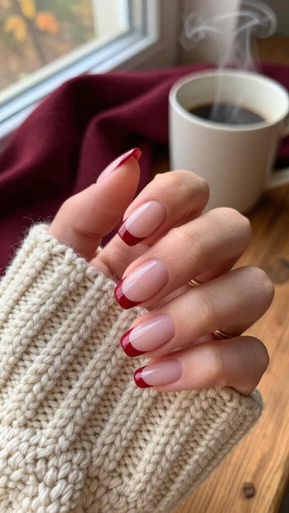 Glossy Bordeaux French Tips